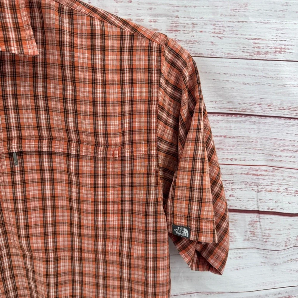 The North Face Shirt Mens Large Orange Plaid Short Sleeve Button Up Hiking